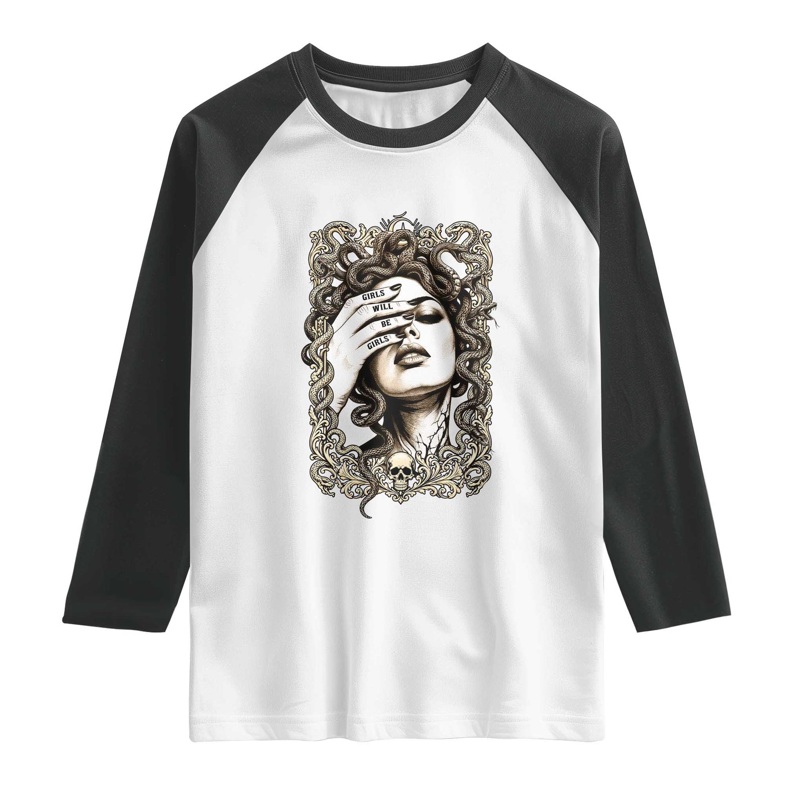 Gothic Medusa Greek Mythology Feminist Raglan Shirt Girls Will Be Girls