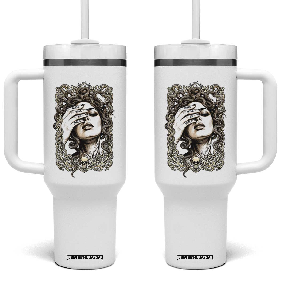Gothic Medusa Greek Mythology Feminist Tumbler With Handle Girls Will Be Girls