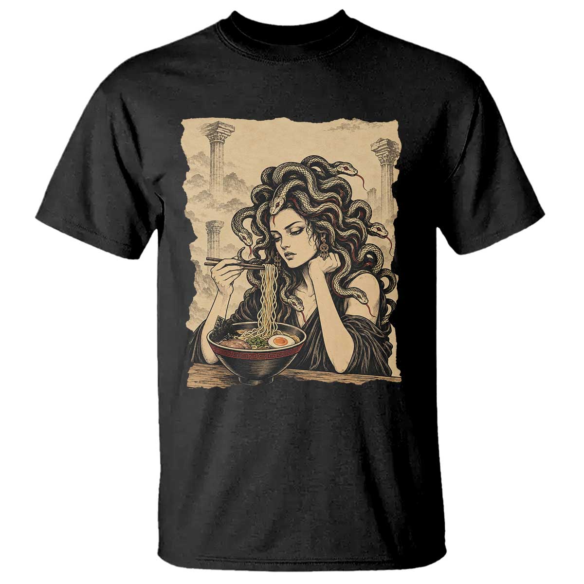Medusa Eating Ramen Greek Mythology T Shirt Gothic Japanese Food