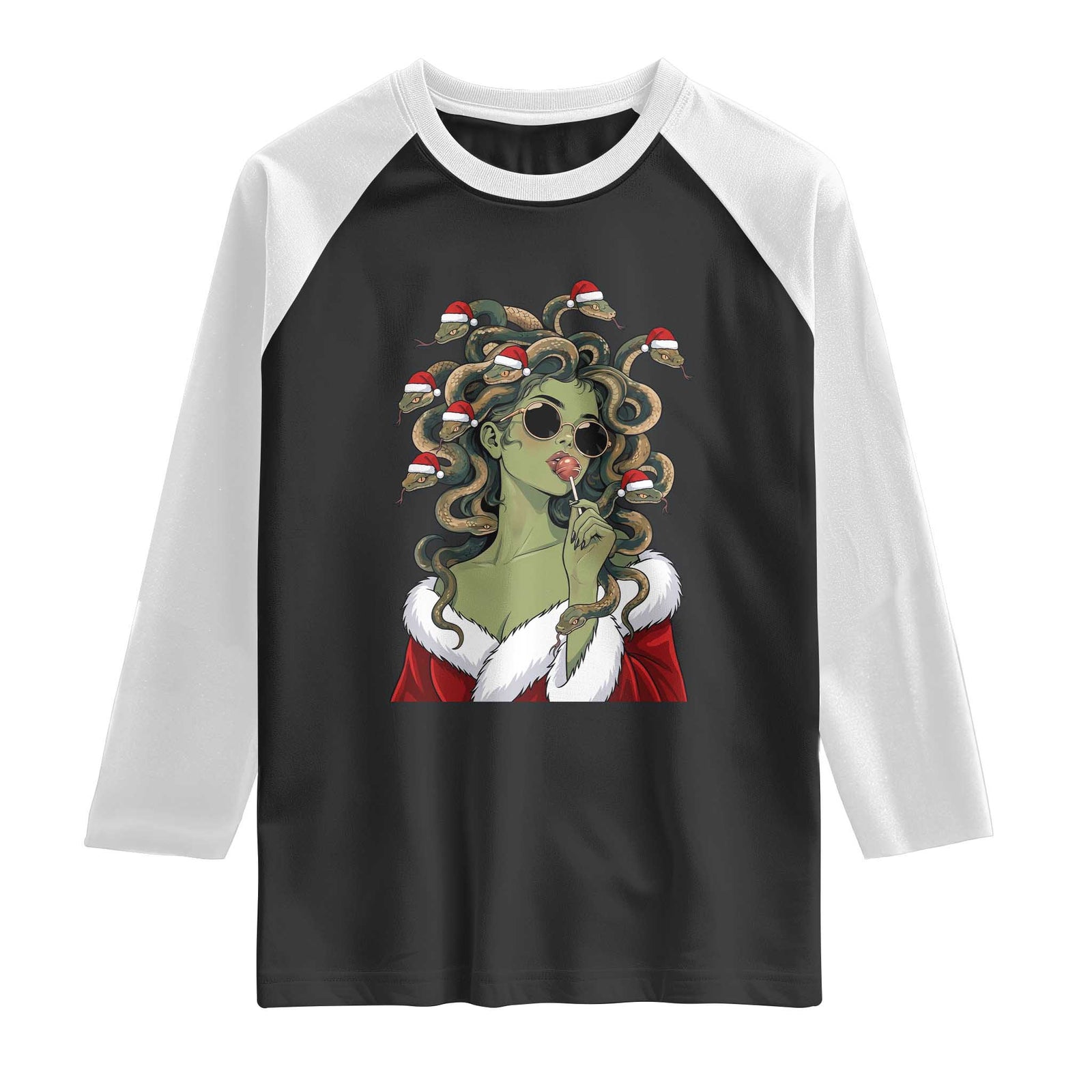 Christmas Medusa Lollipop Greek Mythology Holiday Gift Raglan Shirt
