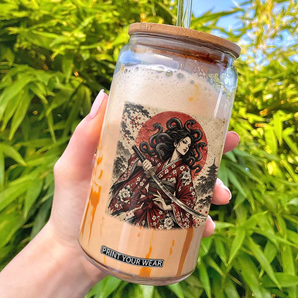 Vintage Ukiyoe Medusa Samurai Katana Glass Can Japanese Greek Mythology Art