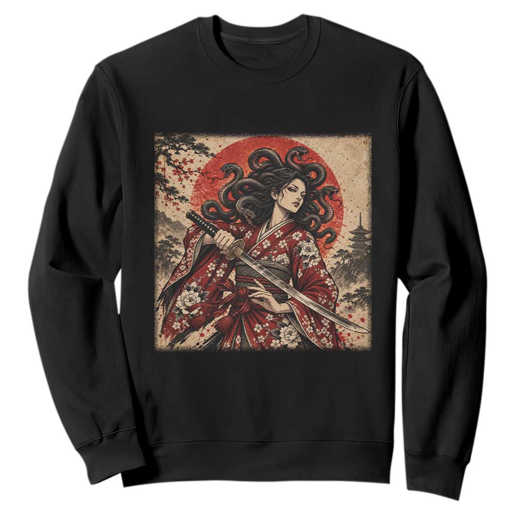 Vintage Ukiyoe Medusa Samurai Katana Sweatshirt Japanese Greek Mythology Art