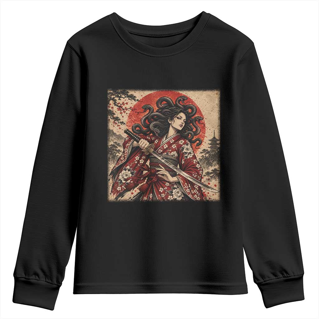 Vintage Ukiyoe Medusa Samurai Katana Youth Sweatshirt Japanese Greek Mythology Art