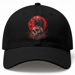 Gothic Vulture Perched On Skull Baseball Cap Blood Moon Dark Horror Gothic Graphic