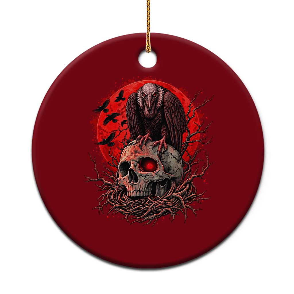 Gothic Vulture Perched On Skull Ceramic Ornament Blood Moon Dark Horror Gothic Graphic