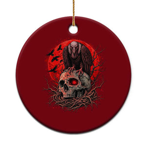 Gothic Vulture Perched On Skull Ceramic Ornament Blood Moon Dark Horror Gothic Graphic
