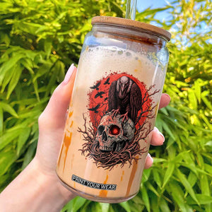 Gothic Vulture Perched On Skull Glass Can Blood Moon Dark Horror Gothic Graphic