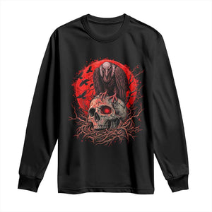 Gothic Vulture Perched On Skull Long Sleeve Shirt Blood Moon Dark Horror Gothic Graphic