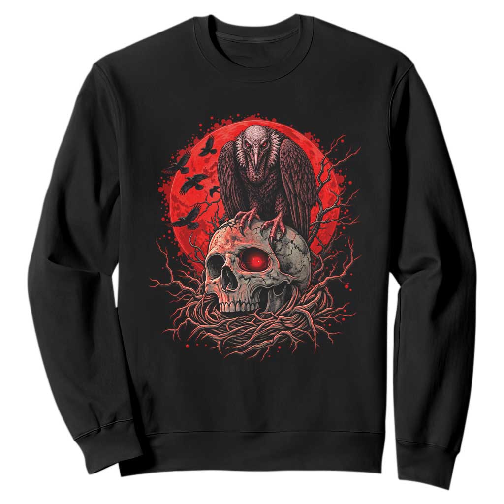 Gothic Vulture Perched On Skull Sweatshirt Blood Moon Dark Horror Gothic Graphic