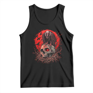 Gothic Vulture Perched On Skull Tank Top Blood Moon Dark Horror Gothic Graphic