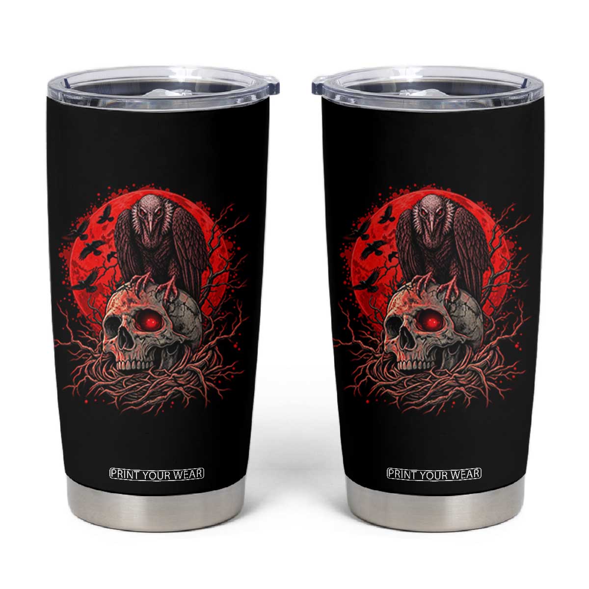 Gothic Vulture Perched On Skull Tumbler Cup Blood Moon Dark Horror Gothic Graphic