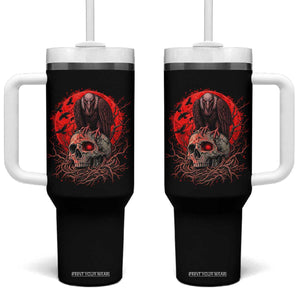 Gothic Vulture Perched On Skull Tumbler With Handle Blood Moon Dark Horror Gothic Graphic