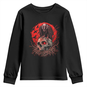 Gothic Vulture Perched On Skull Youth Sweatshirt Blood Moon Dark Horror Gothic Graphic