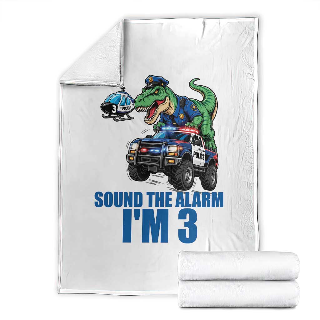 Funny Police Car Dinosaur 3rd Birthday Throw Blanket Sound The Alarm I Am 3