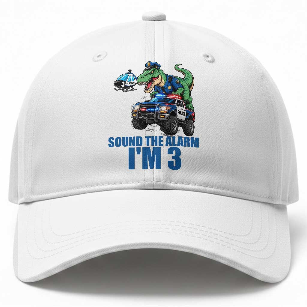 Funny Police Car Dinosaur 3rd Birthday Baseball Cap Sound The Alarm I Am 3