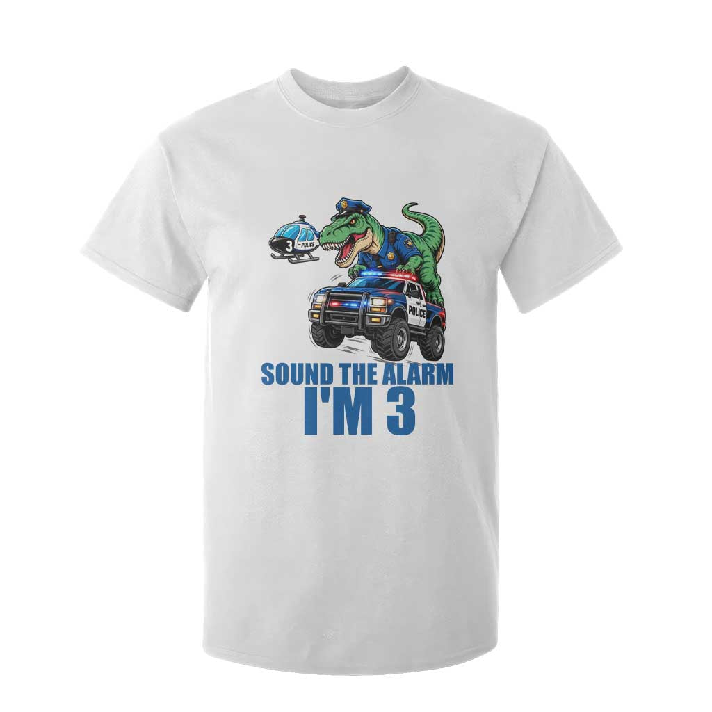 Funny Police Car Dinosaur 3rd Birthday T Shirt For Kid Sound The Alarm I Am 3