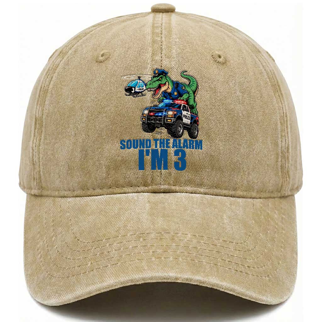 Funny Police Car Dinosaur 3rd Birthday Washed Cotton Baseball Cap Sound The Alarm I Am 3