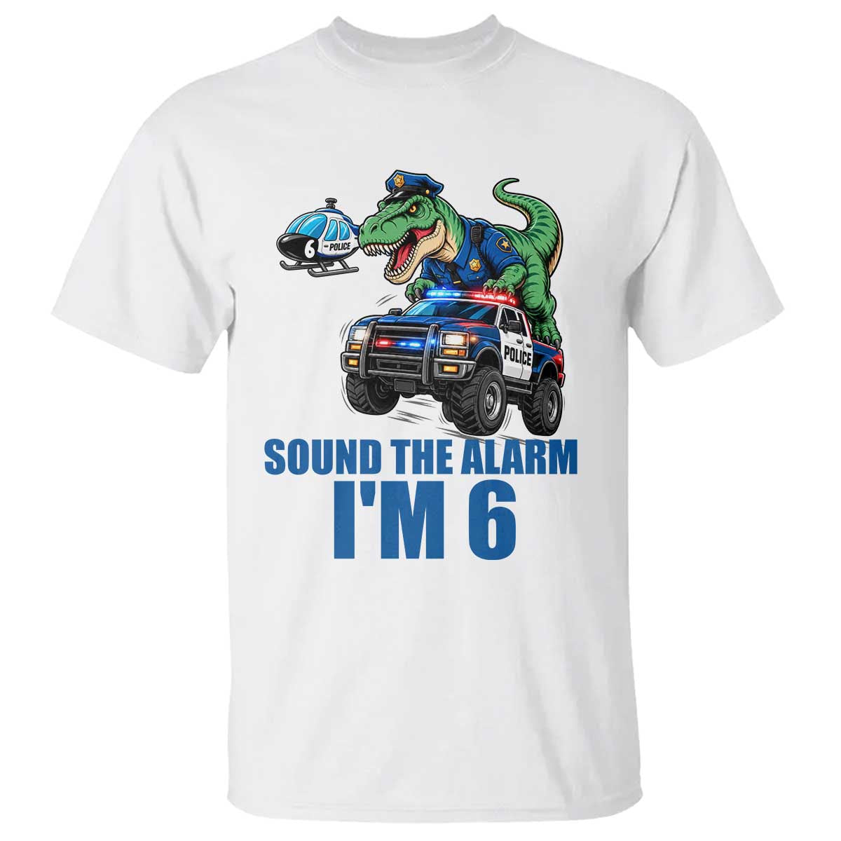Funny Police Car Dinosaur 6th Birthday T Shirt Sound The Alarm I Am 6