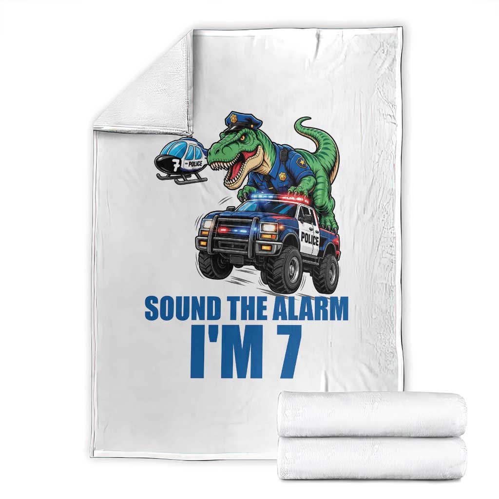 Funny Police Car Dinosaur 7th Birthday Throw Blanket Sound The Alarm I Am 7