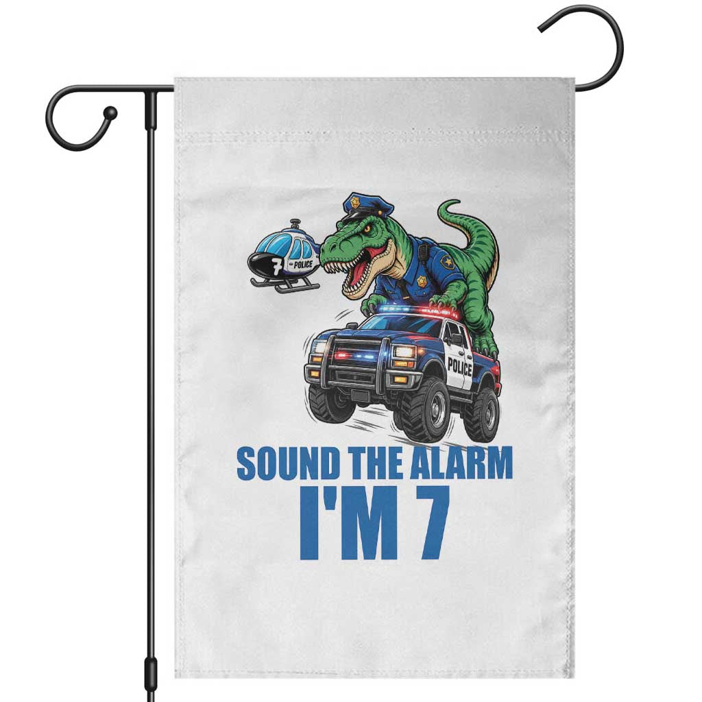 Funny Police Car Dinosaur 7th Birthday Garden Flag Sound The Alarm I Am 7