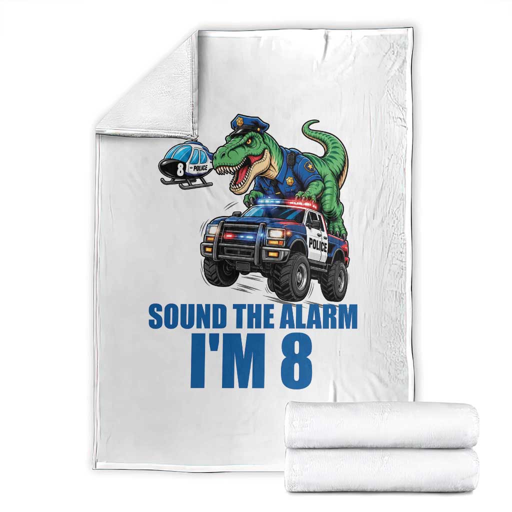 Funny Police Car Dinosaur 8th Birthday Throw Blanket Sound The Alarm I Am 8