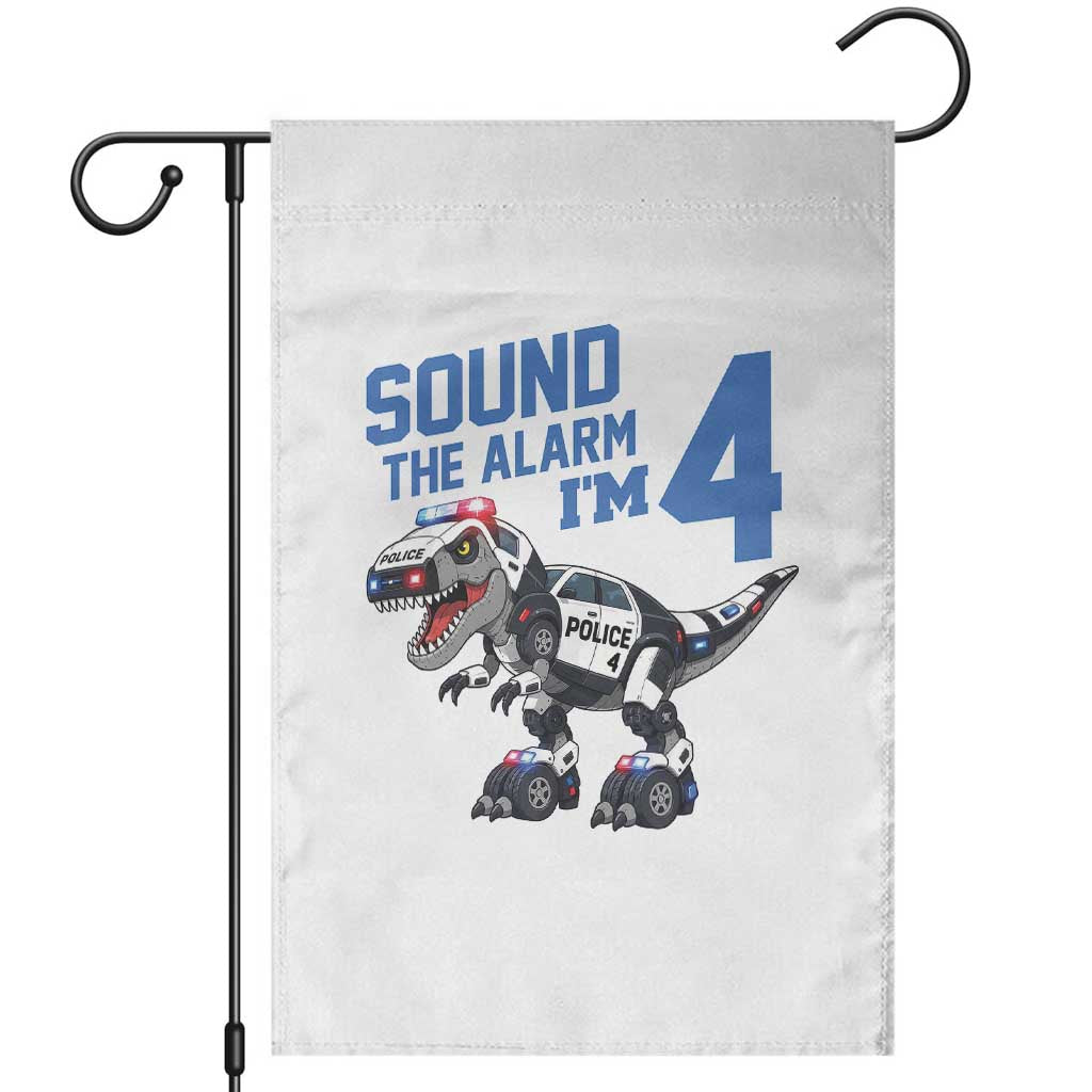 Funny Dinosaur Police Patrol 4th Birthday Garden Flag Sound The Alarm I Am 4