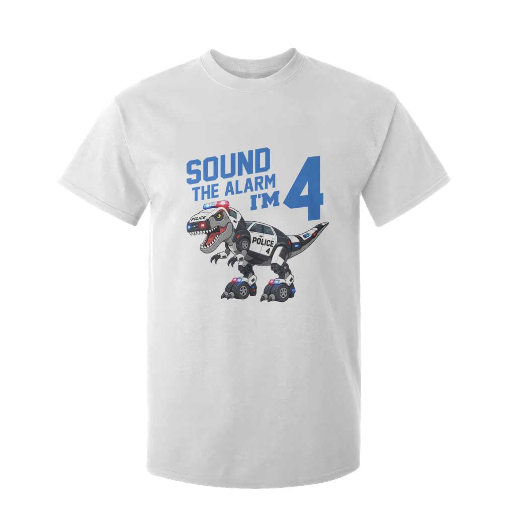 Funny Dinosaur Police Patrol 4th Birthday T Shirt For Kid Sound The Alarm I Am 4