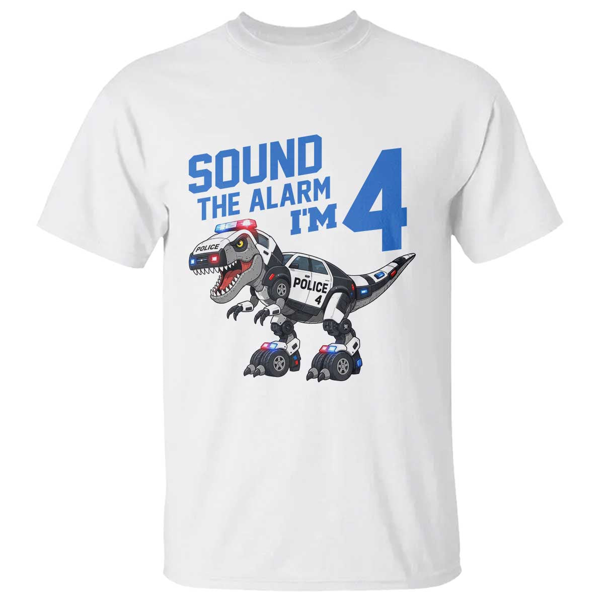 Funny Dinosaur Police Patrol 4th Birthday T Shirt Sound The Alarm I Am 4