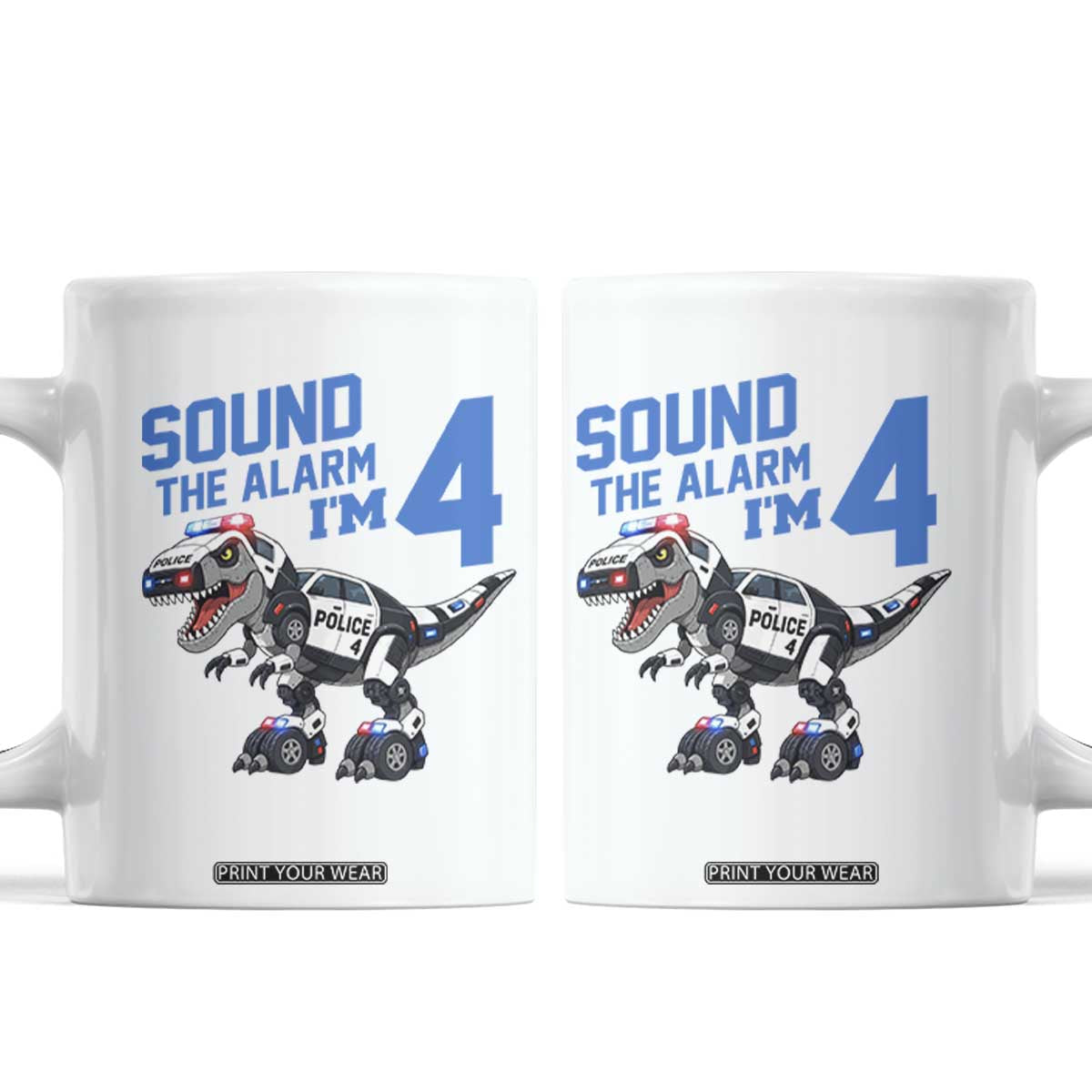 Funny Dinosaur Police Patrol 4th Birthday Coffee Mug Sound The Alarm I Am 4