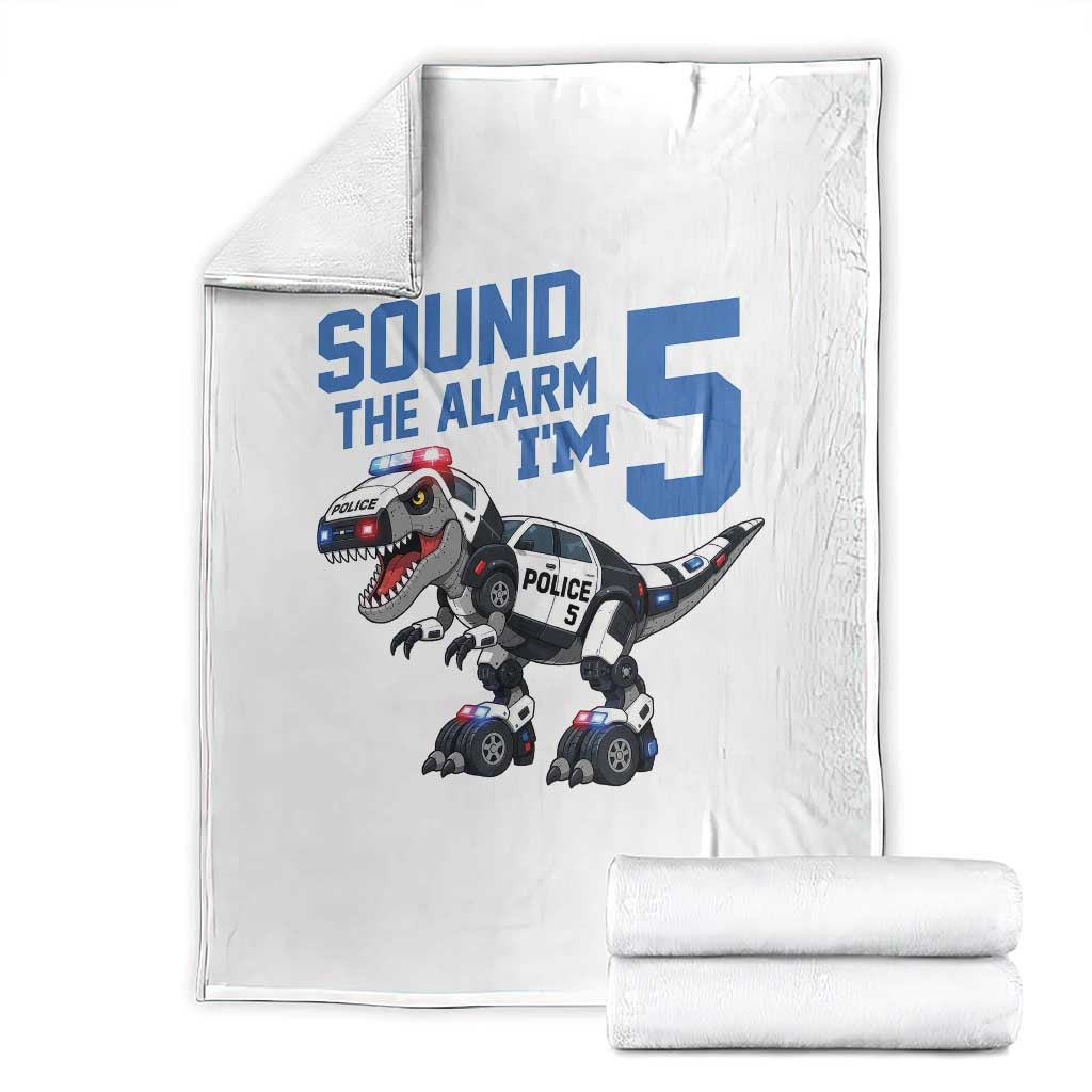 Funny Dinosaur Police Patrol 5th Birthday Throw Blanket Sound The Alarm I Am 5