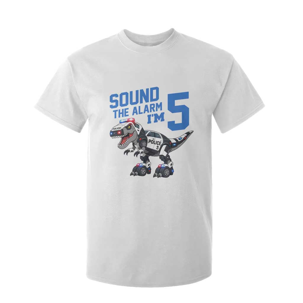 Funny Dinosaur Police Patrol 5th Birthday T Shirt For Kid Sound The Alarm I Am 5