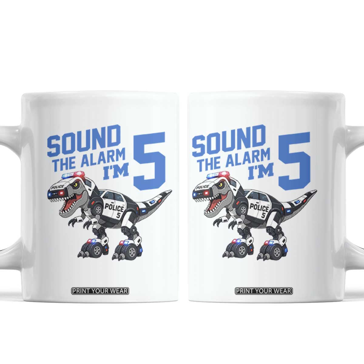 Funny Dinosaur Police Patrol 5th Birthday Coffee Mug Sound The Alarm I Am 5