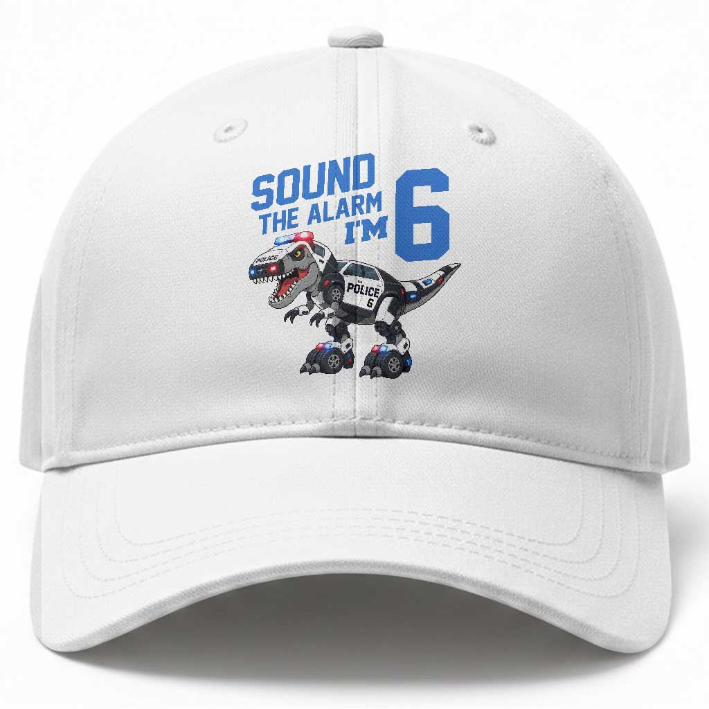 Funny Dinosaur Police Patrol 6th Birthday Baseball Cap Sound The Alarm I Am 6