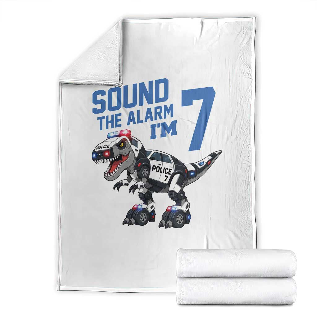 Funny Dinosaur Police Patrol 7th Birthday Throw Blanket Sound The Alarm I Am 7