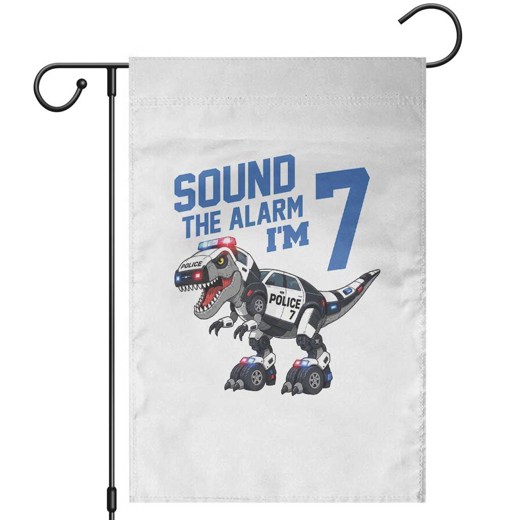 Funny Dinosaur Police Patrol 7th Birthday Garden Flag Sound The Alarm I Am 7
