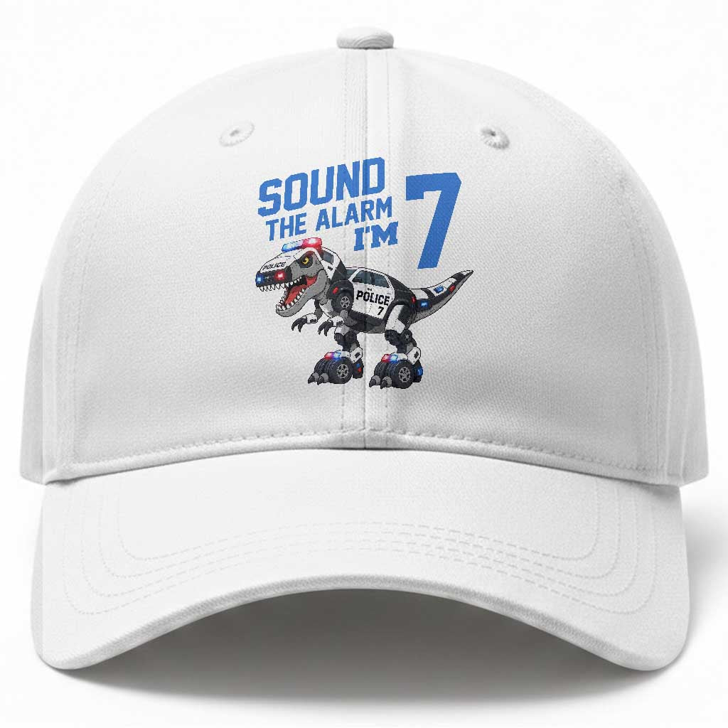 Funny Dinosaur Police Patrol 7th Birthday Baseball Cap Sound The Alarm I Am 7