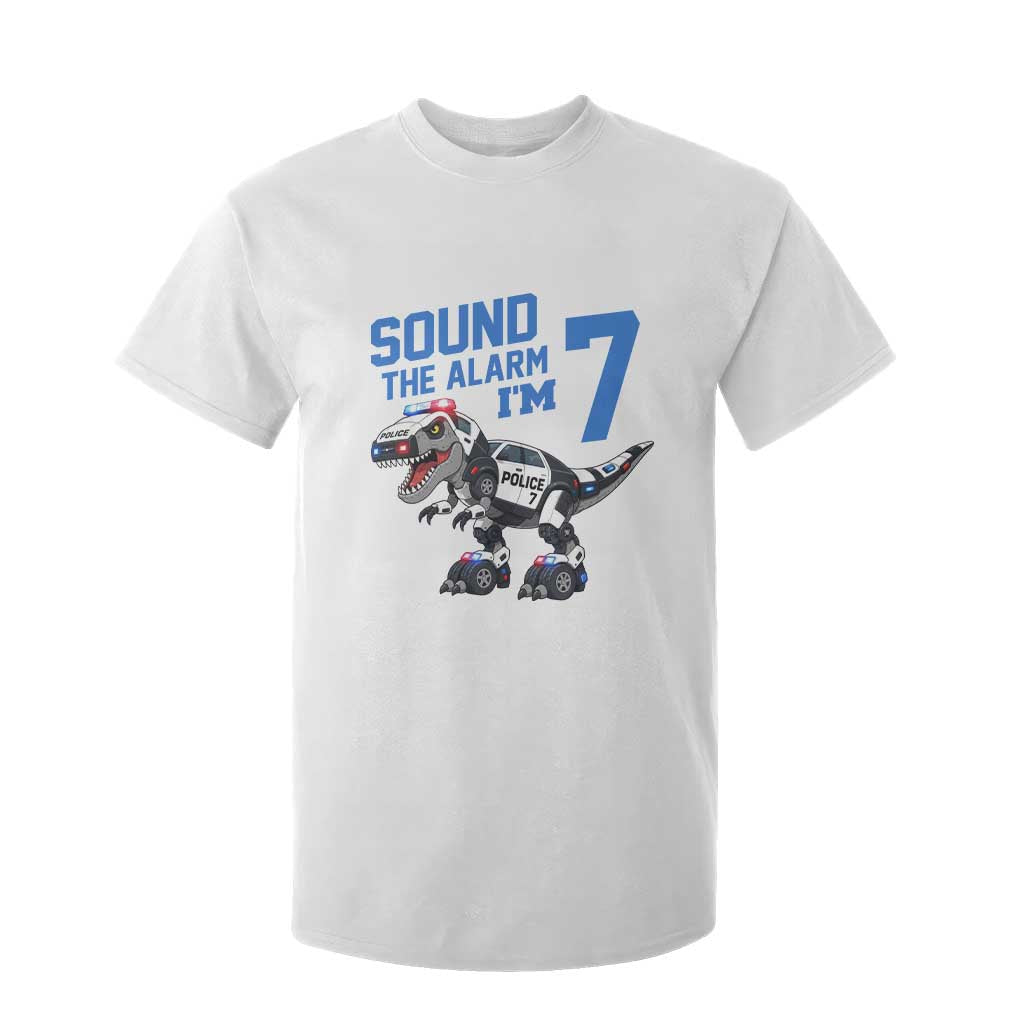 Funny Dinosaur Police Patrol 7th Birthday T Shirt For Kid Sound The Alarm I Am 7