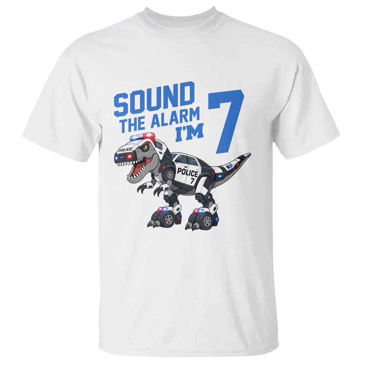 Funny Dinosaur Police Patrol 7th Birthday T Shirt Sound The Alarm I Am 7