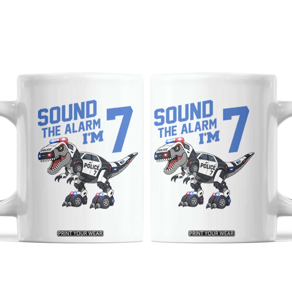 Funny Dinosaur Police Patrol 7th Birthday Coffee Mug Sound The Alarm I Am 7