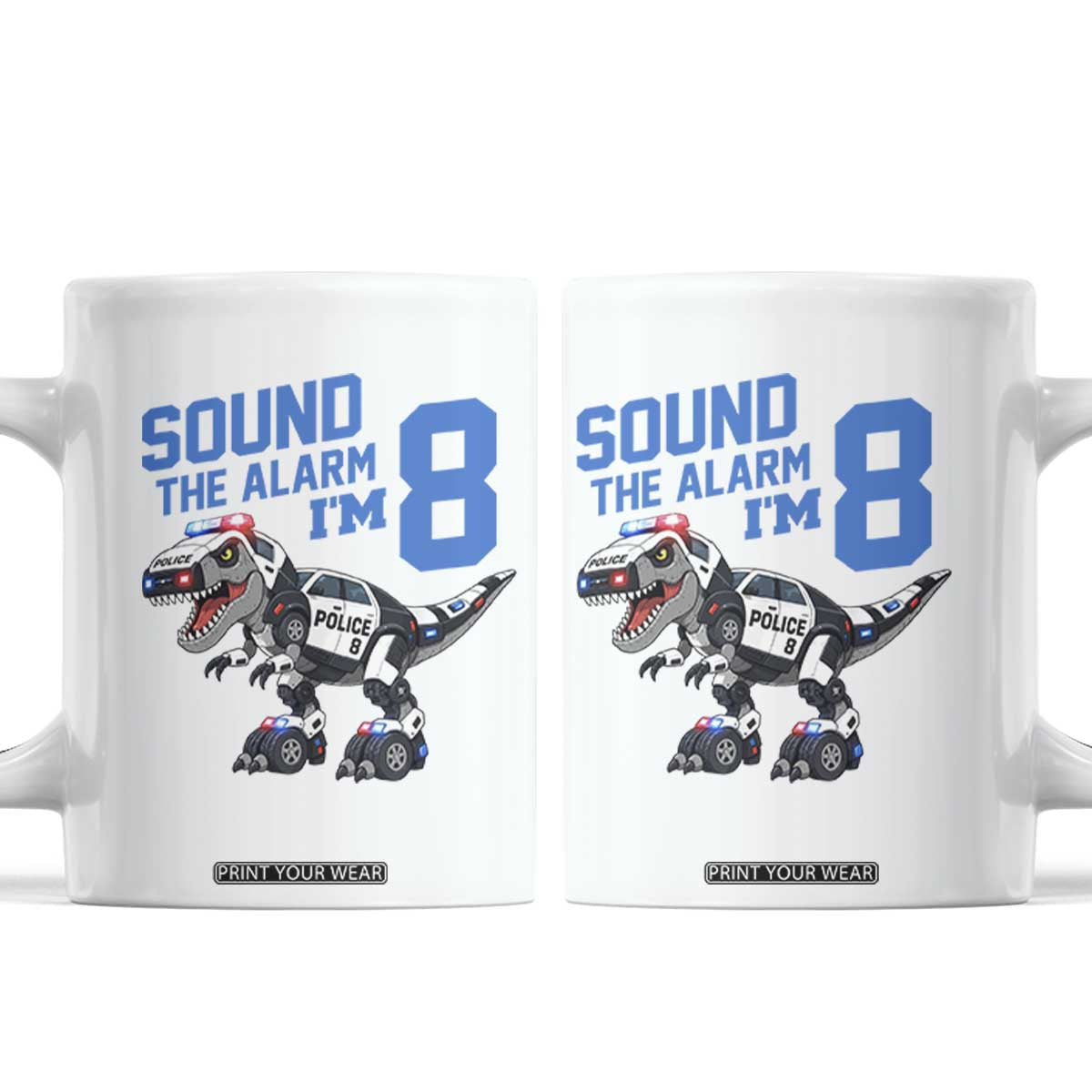Funny Dinosaur Police Patrol 8th Birthday Coffee Mug Sound The Alarm I Am 8