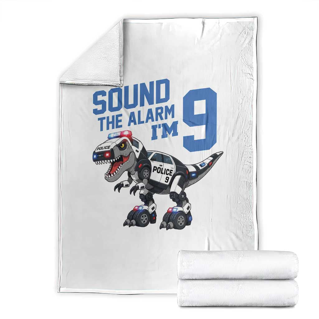 Funny Dinosaur Police Patrol 9th Birthday Throw Blanket Sound The Alarm I Am 9