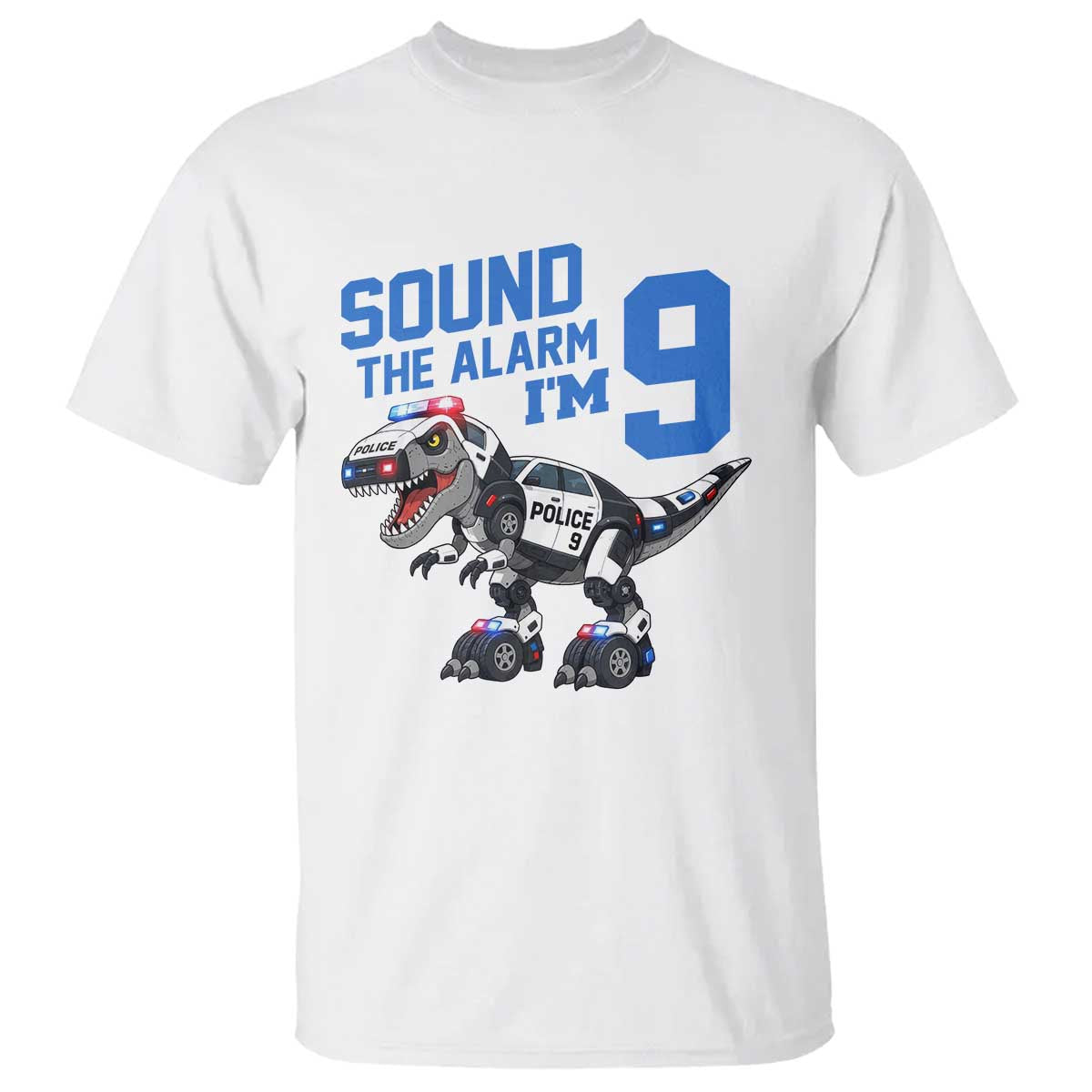 Funny Dinosaur Police Patrol 9th Birthday T Shirt Sound The Alarm I Am 9