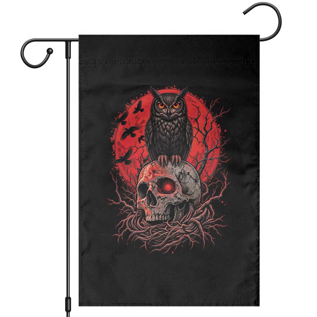 Gothic Owl Perched On Skull Garden Flag Blood Moon Dark Horror Gothic Graphic