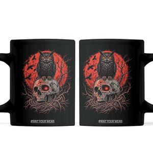Gothic Owl Perched On Skull Coffee Mug Blood Moon Dark Horror Gothic Graphic