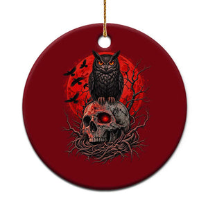 Gothic Owl Perched On Skull Ceramic Ornament Blood Moon Dark Horror Gothic Graphic