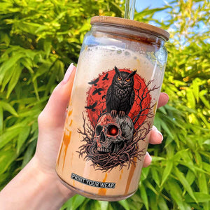 Gothic Owl Perched On Skull Glass Can Blood Moon Dark Horror Gothic Graphic