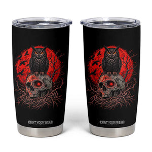 Gothic Owl Perched On Skull Tumbler Cup Blood Moon Dark Horror Gothic Graphic