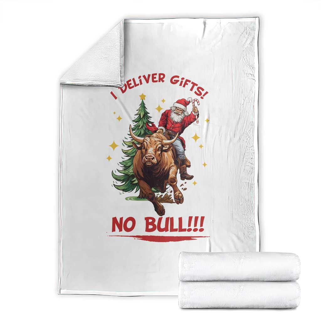 Funny Black Santa Bull Riding Christmas Throw Blanket I Deliver Gifts No Bull TS12 White Print Your Wear