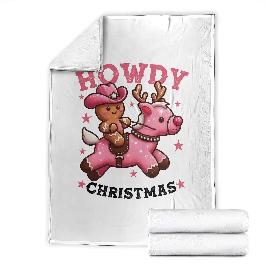 Howdy Christmas Throw Blanket Funny Gingerbread Cowboy Riding Reindeer Gift For Girl TS12 White Print Your Wear