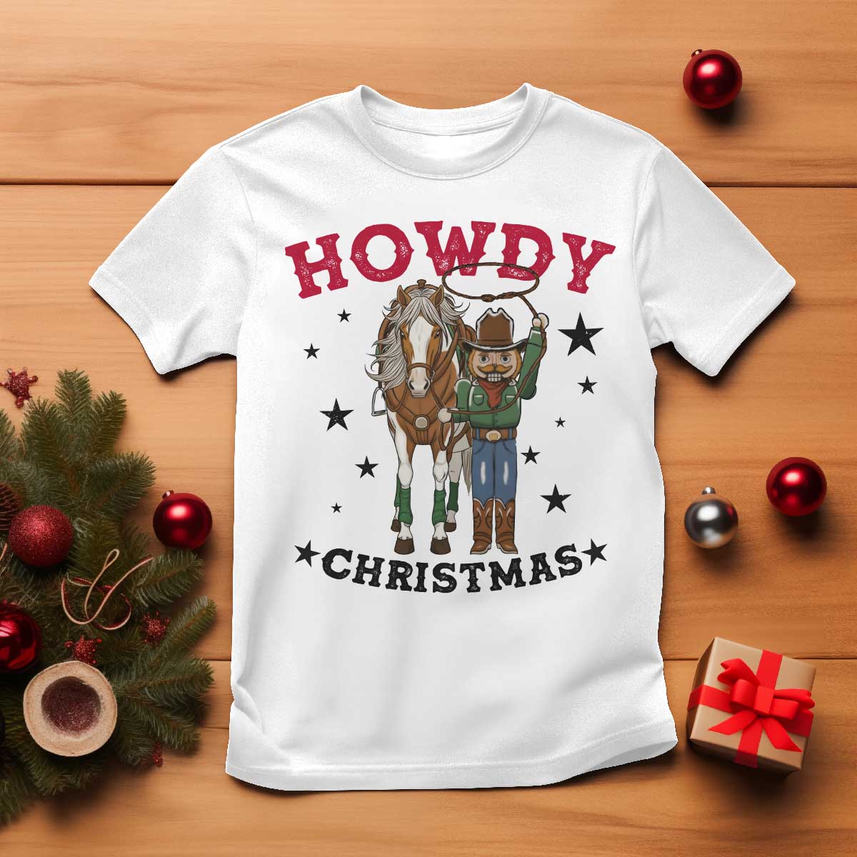 Funny Nutcracker Cowboy Howdy Christmas T Shirt Western Holiday Gift TS12 White Print Your Wear